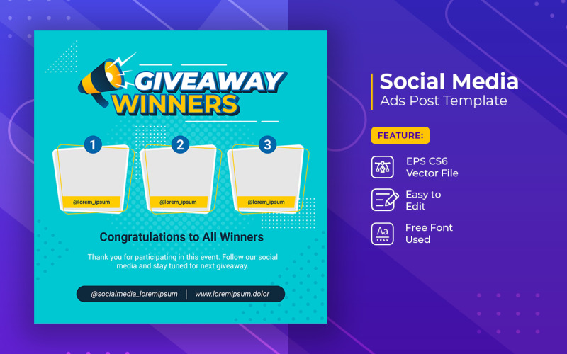 Giveaway winner announcement social media post banner template vol 3 Social Media