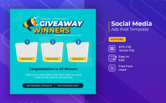 Giveaway winner announcement social media post banner template vol 3
