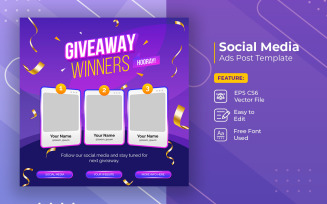 Giveaway winner announcement social media post banner template vol 4