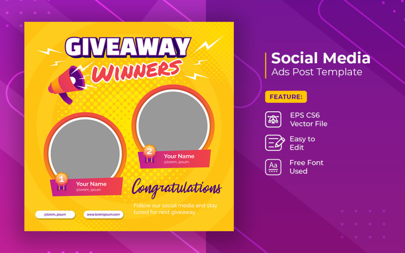 Giveaway winner announcement social media post banner template vol 6 Social Media