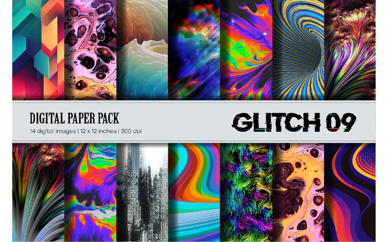 Glitch Psychedelic 09. Digital Paper Sets. Pattern