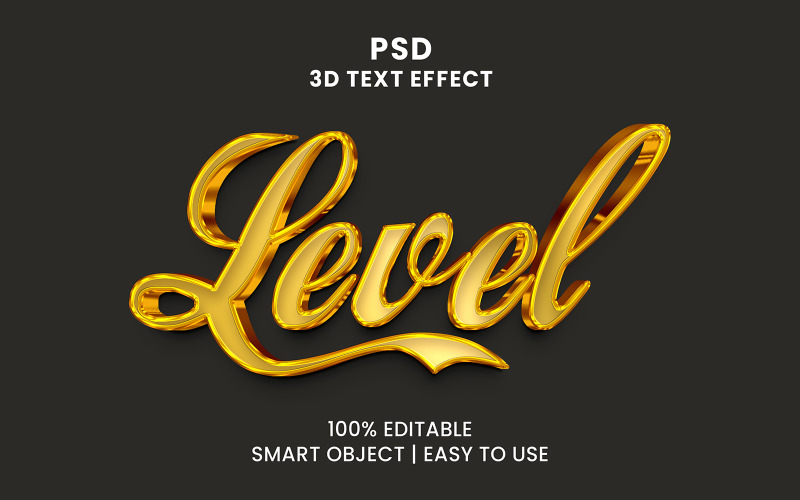 Level Gold 3D Style Text Effect Full Editable PSD Illustration