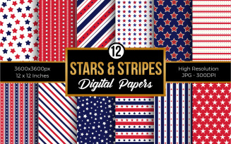 Red Blue Stars and Stripes American Patriotic Digital Paper Patterns - FREE