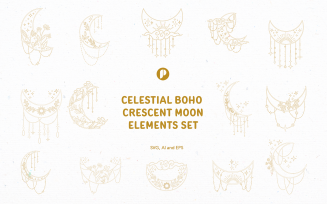 Aesthetic Celestial Boho Crescent Moon Element Set