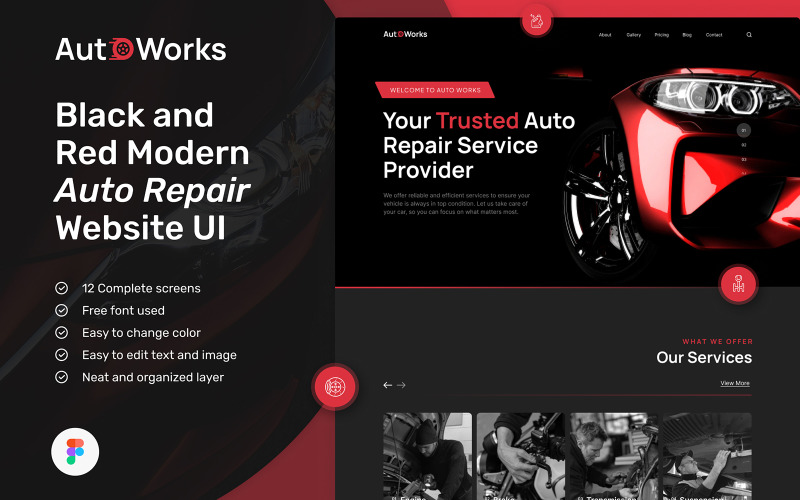 AutoWorks – Auto Repair Website Design UI Template UI Element