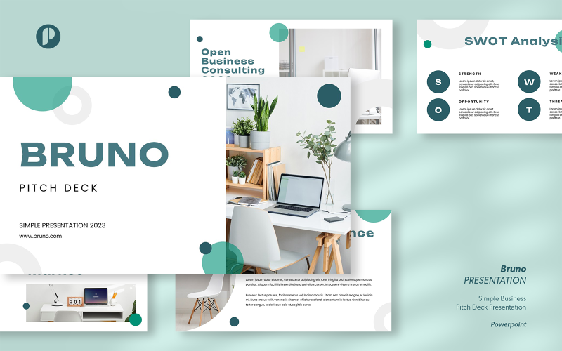Bruno – Green White Simple Business Pitch Deck Presentation PowerPoint Template