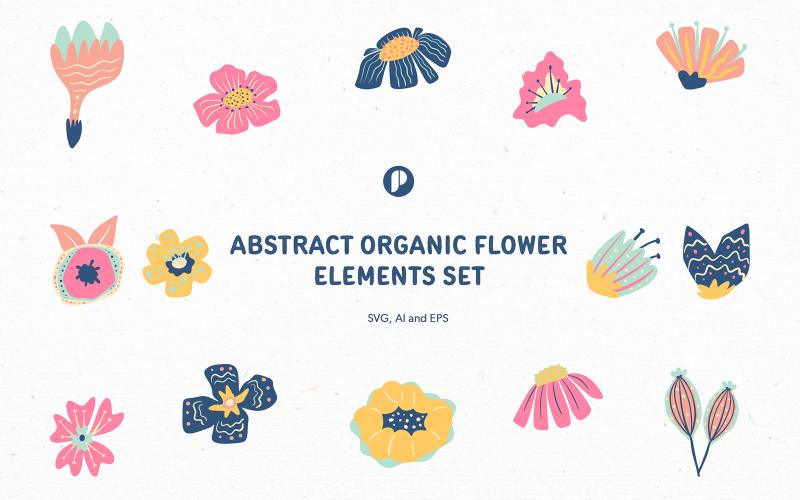 Pastel Abstract Organic Flower Elements Set Illustration