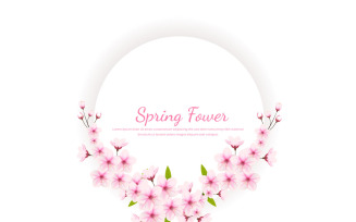 Realistic blooming cherry flowers frame and petals illustration,cherry blossom vector sakura