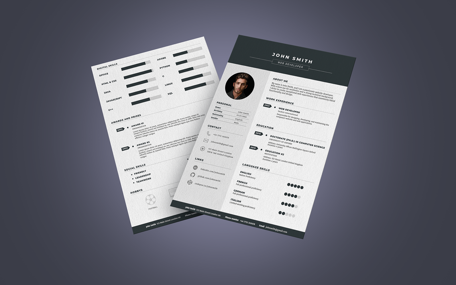 Mono Resume\CV Template Dark Theme