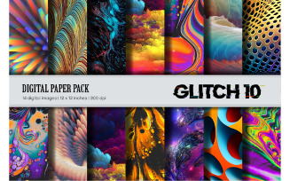 Glitch Psychedelic 10. Digital Paper Sets.