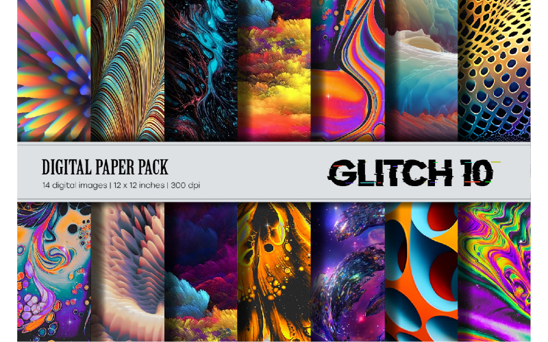 Glitch Psychedelic 10. Digital Paper Sets. Pattern
