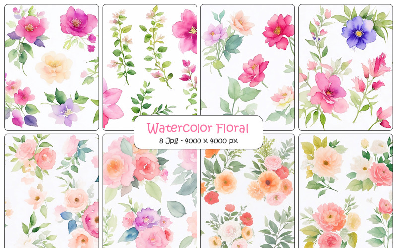 Watercolor botanical floral and leaves frame design, pink flower branch background Background