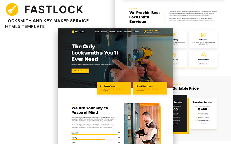 Fastlock – Locksmith and Key Maker Service HTML5 Template Landing Page Template