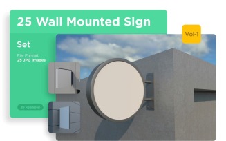Wall Mount Round Signage Mockup SET V-01