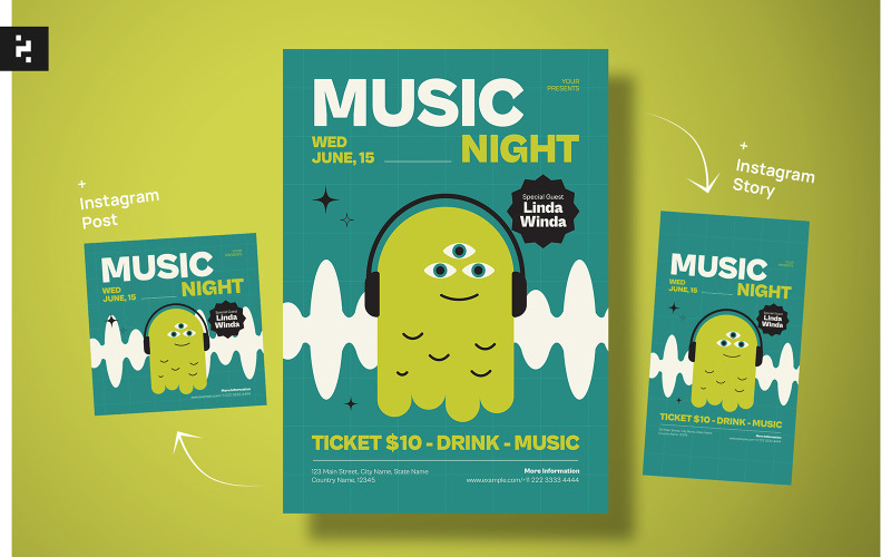 Creative Night Music Festival Flyer Corporate Identity