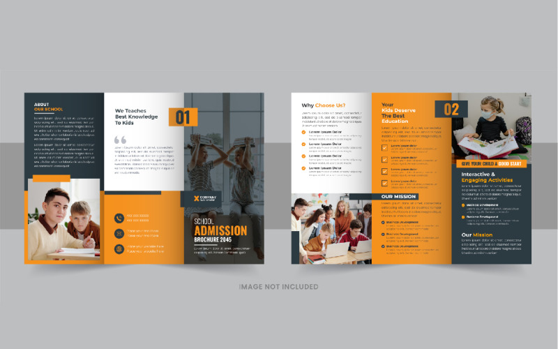 Kids back to school admission or Education trifold brochure design layout Corporate Identity