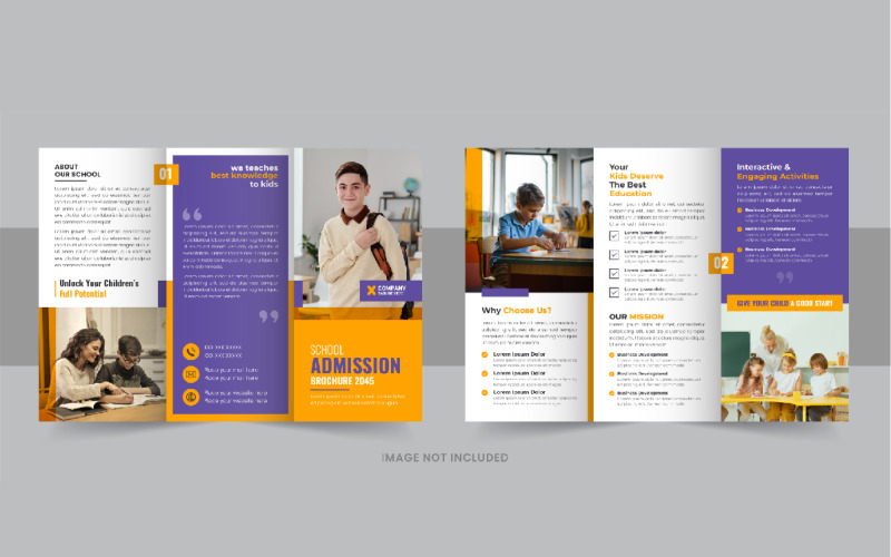 Kids back to school admission or Education trifold brochure design template layout Vector Corporate Identity