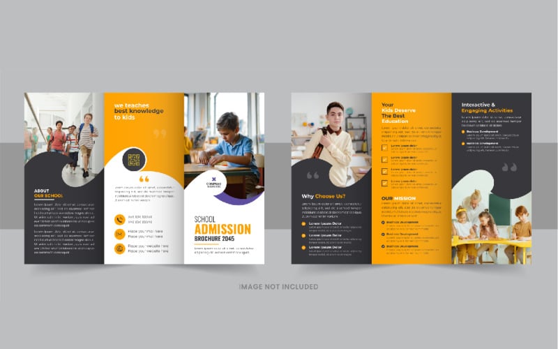 Kids back to school admission or Education trifold brochure design template layout Corporate Identity