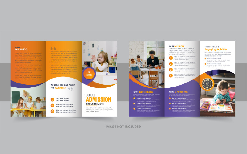 Modern Kids back to school admission or Education trifold brochure design layout Corporate Identity
