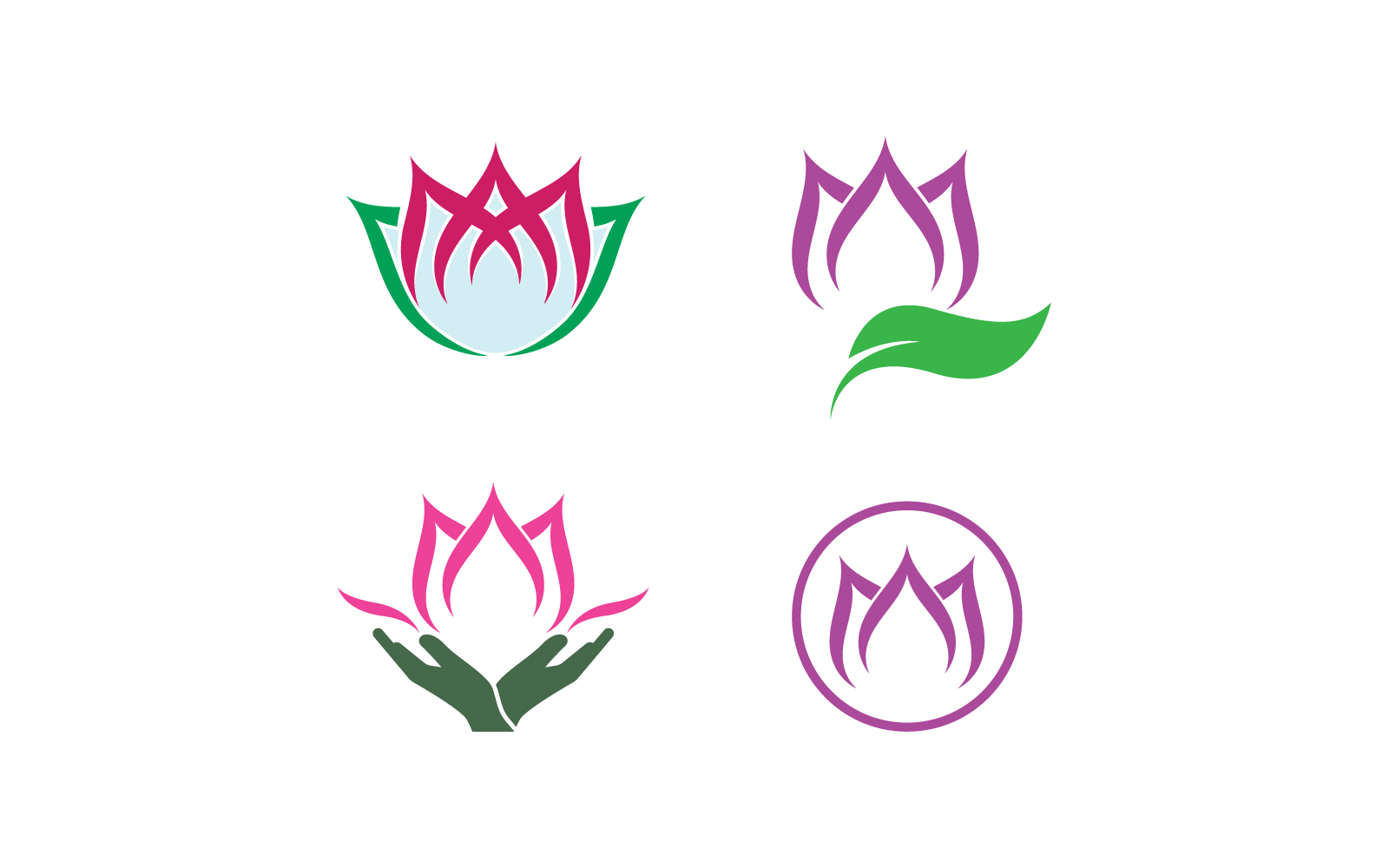 Conjunto de design plano de vetor de logotipo de ilustração de flores de lótus