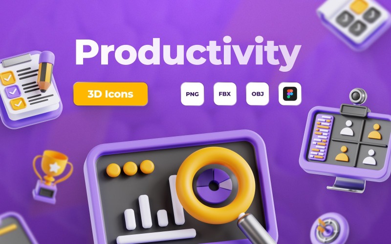 3D Productivity Icon Pack Model