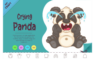 Cartoon Crying Panda. Animal Art.