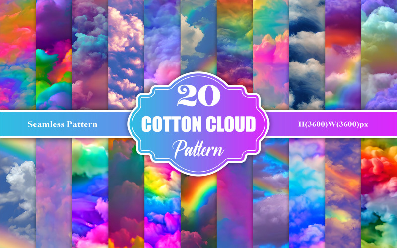 Rainbow Cotton Candy Cloud Seamless Pattern, Cotton Candy Cloud Pattern