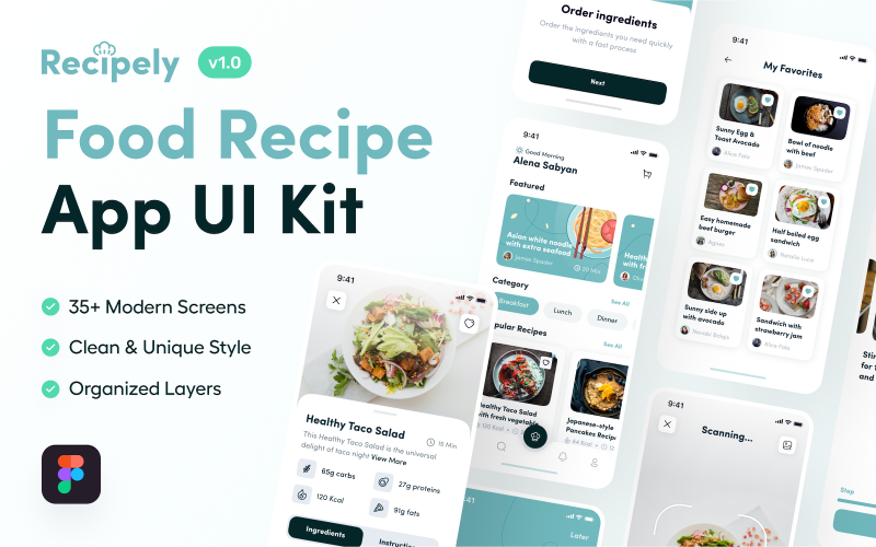 Recipely - Food Recipe App UI Kit UI Element