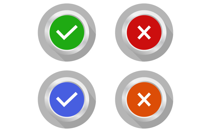 Check and error button illustrated on a white background Vector Graphic