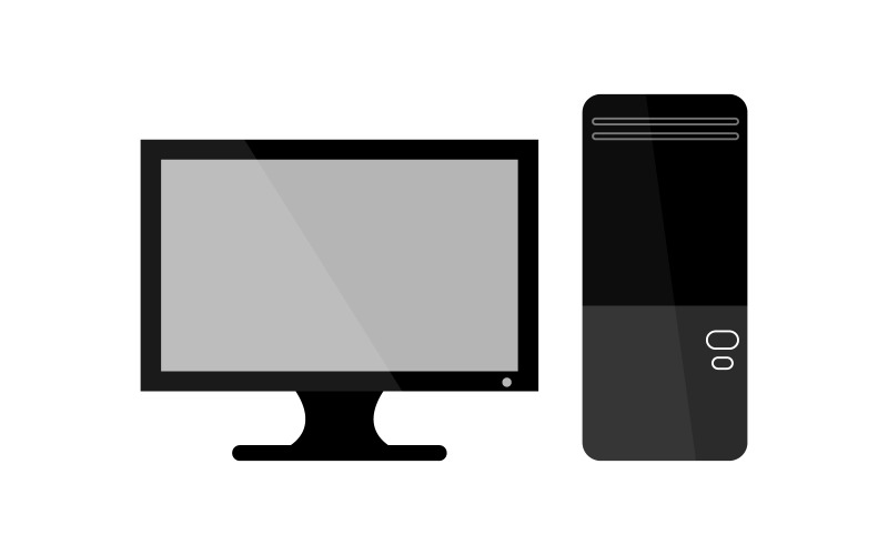 Computer with monitor illustrated and colored in vector on a white background Vector Graphic