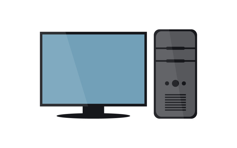 Computer with monitor illustrated and colored in vector Vector Graphic