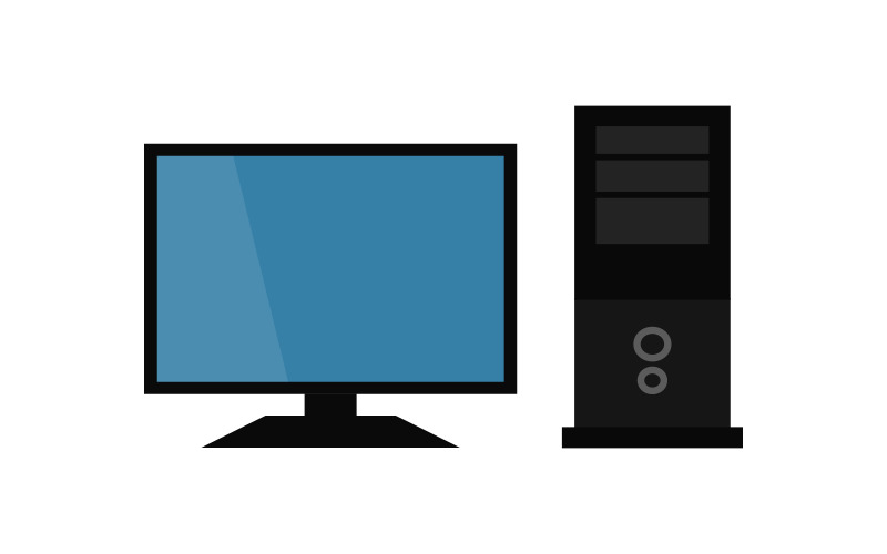 Computer with monitor illustrated and colored Vector Graphic