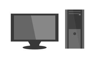 Dark monitor computer illustrated and colored in vector on white background