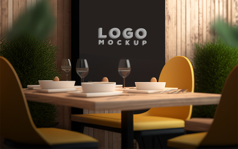 Blackboard Mockup in Luxury Restaurant | Sing Logo Mockup Product Mockup
