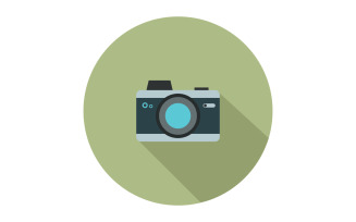 Camera icon illustrated and colored on background in vector