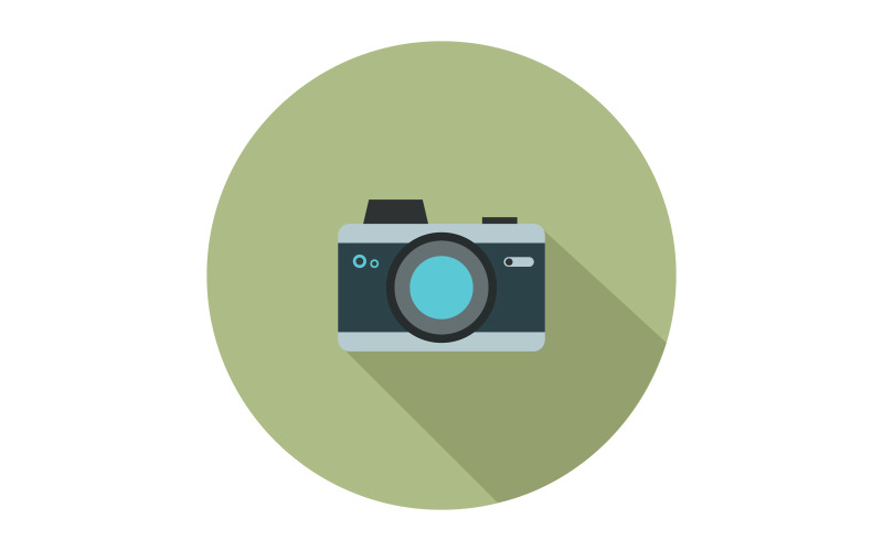 Camera icon illustrated and colored on background in vector Vector Graphic