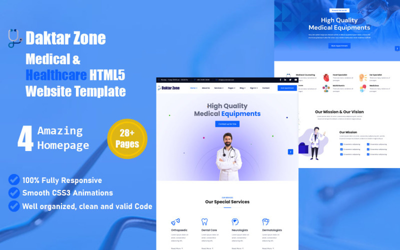 DaktarZone - HTML5 Template for Medical & Healthcare Marketplace Website Template