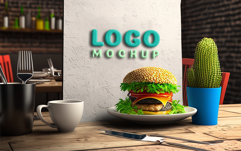 Restaurant indoor advertising poster billboard mock-up | Sing Logo Mockup Product Mockup