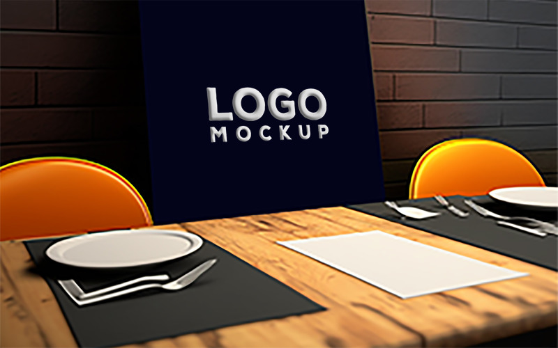 Sing Logo Mockup inLuxury Restaurant | Blue billboard mockup Product Mockup