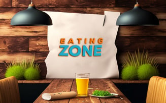 Eating Zone Mockup, Restaurant Sing Logo Mockup | Brick Wall Background.