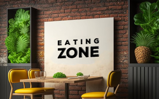 Sign Logo Mockup | Eating Zone mockup[ | Luxury Restaurant Mockup brick wall Background.