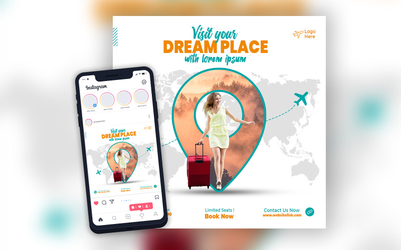 Visit Place Travel Agency Social Media Post Template