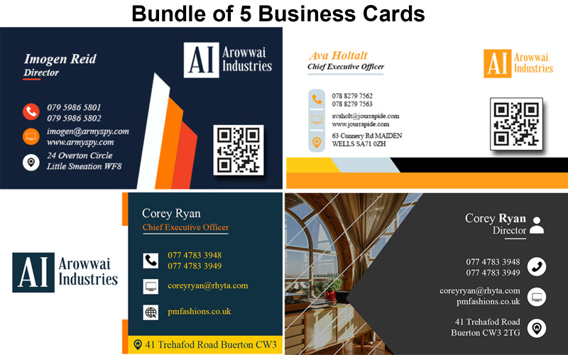 Bundle of 5 Visiting Cards - Business Cards Templates Corporate Identity