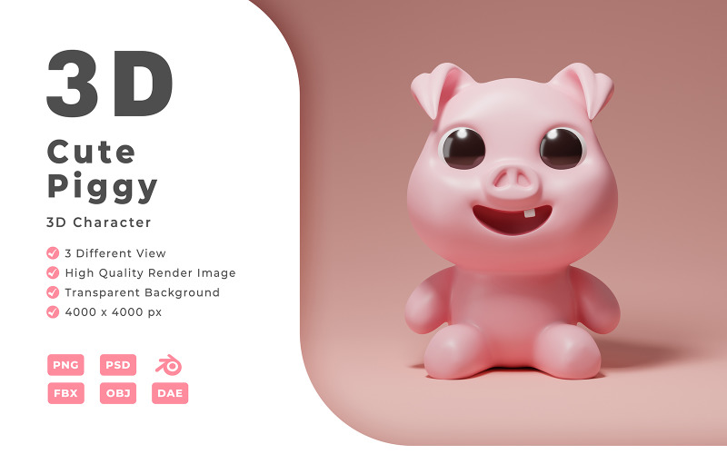 3D Cute Piggy Character Template Model