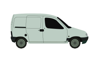 Van illustrated and colored in gray in vector on background