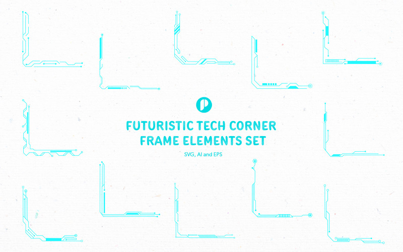 Futuristic Tech Corner Frame Elements Set Illustration