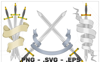 Vector Design Ancient Sword With Ribbon