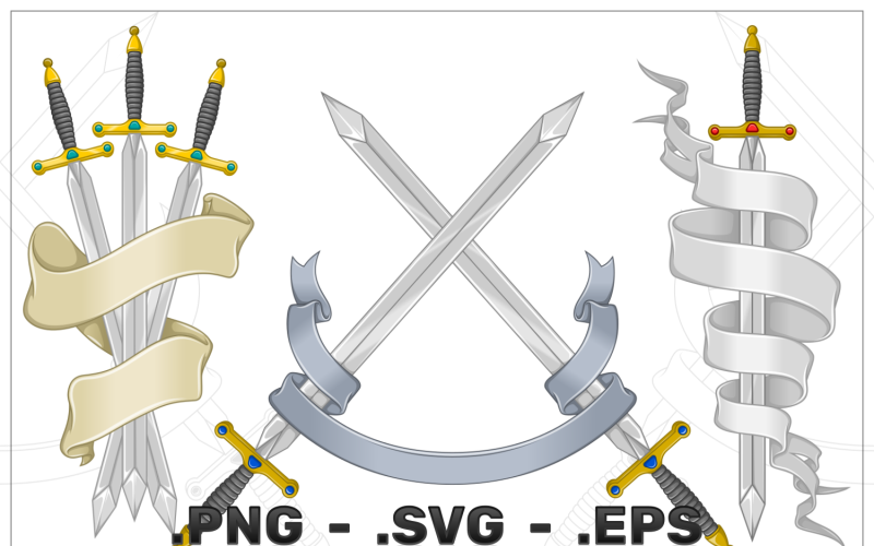 Vector Design Ancient Sword With Ribbon Vector Graphic