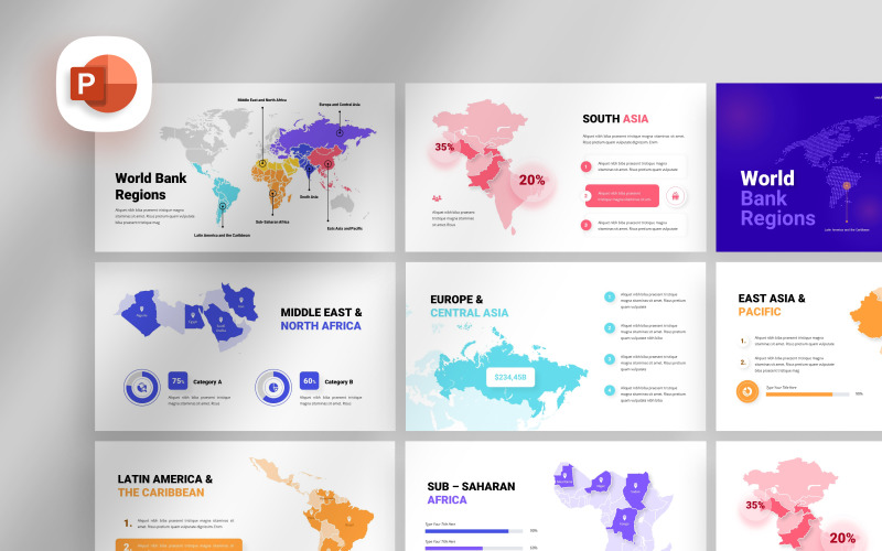 World Bank Region Map Presentation Template PowerPoint Template