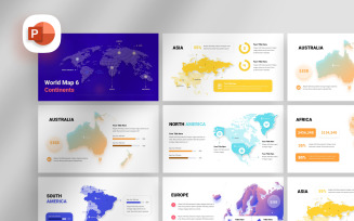 6 Continents World Map Presentation Template
